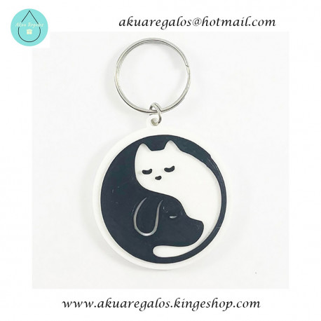 Llavero Perro Gato Ying Yang Negro/Blanco PLA